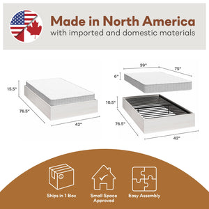 RealRooms DreamSaver Platform Bed Frame and Mattress Set - Ivory Oak - Twin