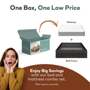 RealRooms DreamSaver Platform Bed Frame and Mattress Set - Black Oak - Twin
