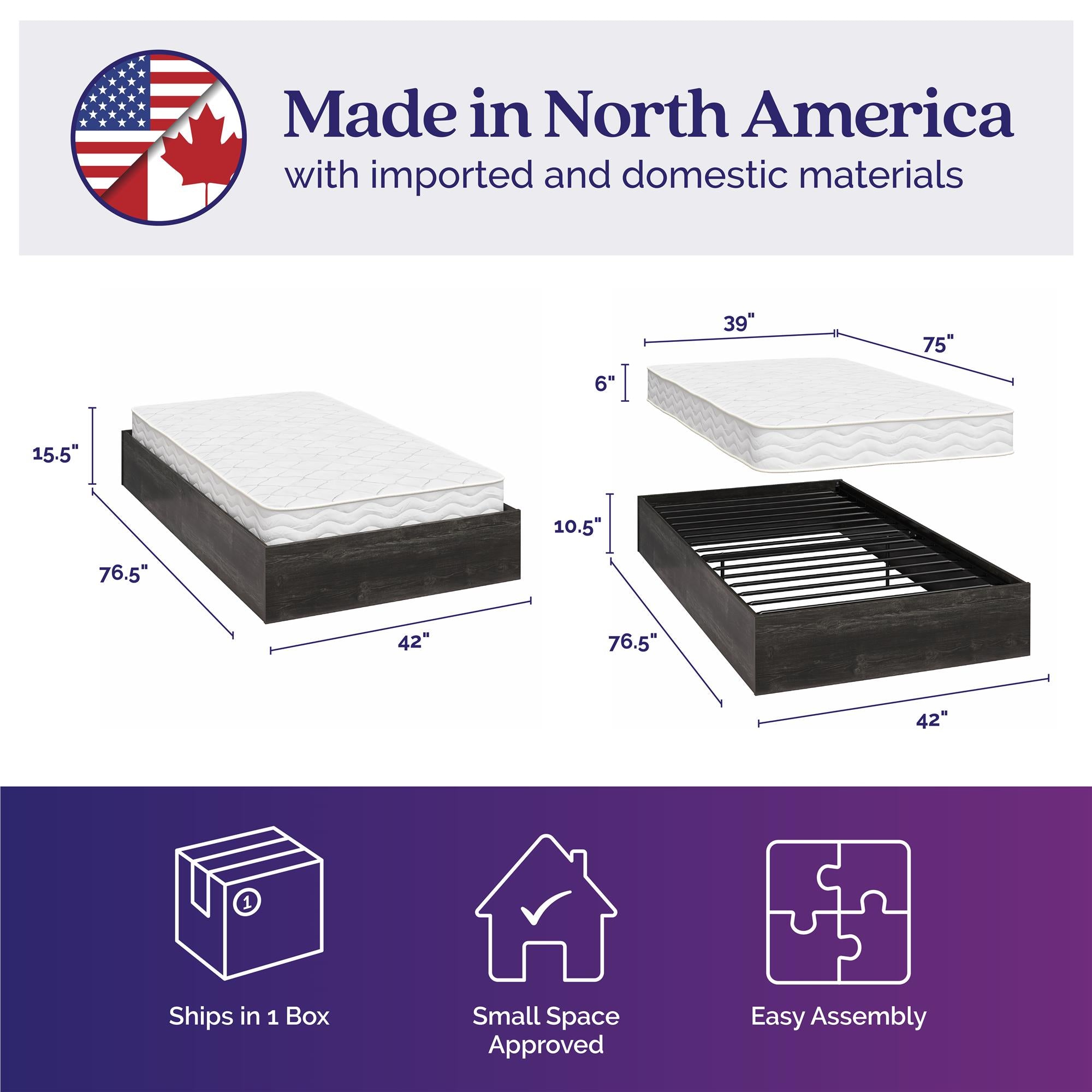 Signature Sleep Magnus Twin Size Bed and Mattress Set - Black Oak - Twin