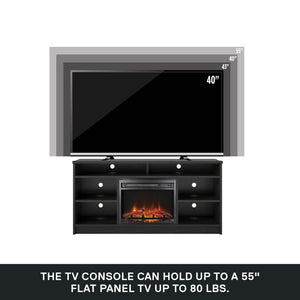 Ameriwood Home Hendrix TV Stand for TVs up to 55" with Electric Fireplace Insert and 6 Shelves - Black Oak