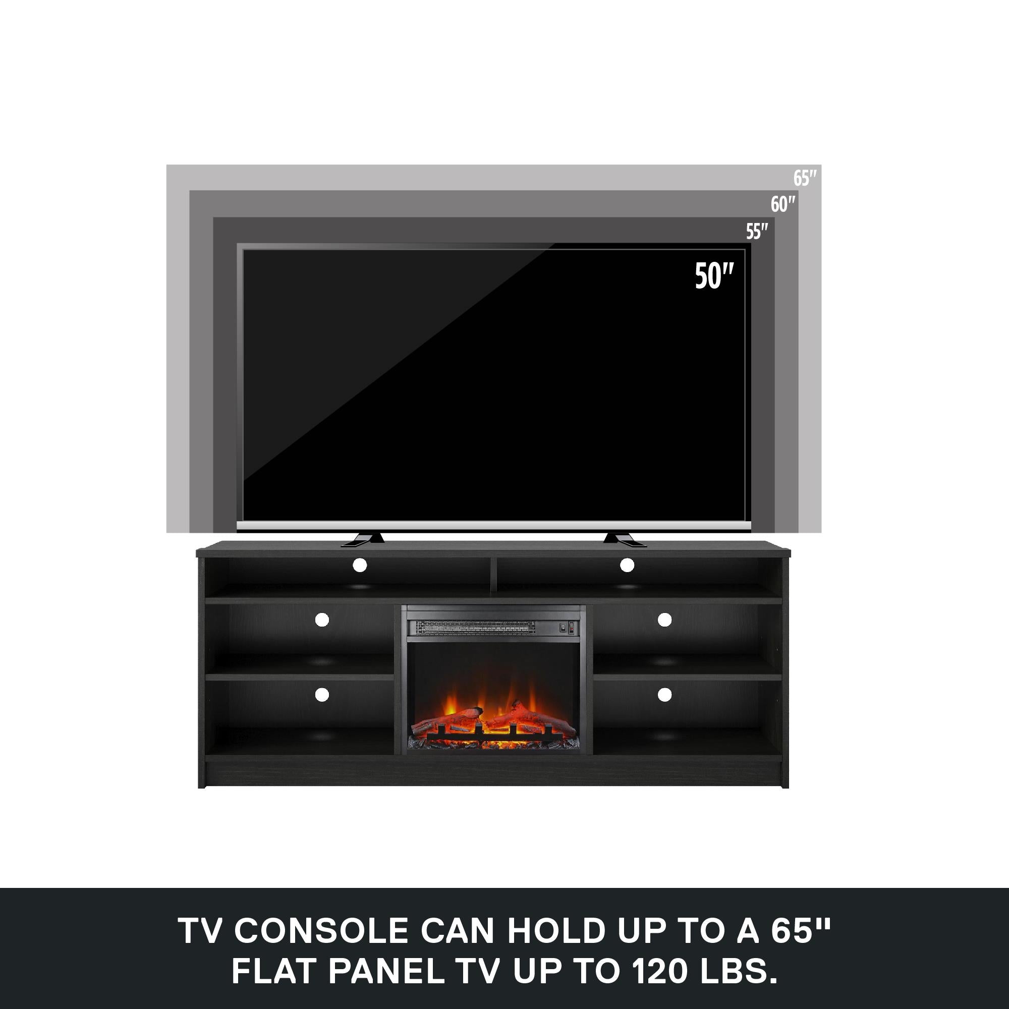 Ameriwood Home Hendrix TV Stand for TVs up to 65" with Electric Fireplace Insert and 6 Shelves - Black Oak