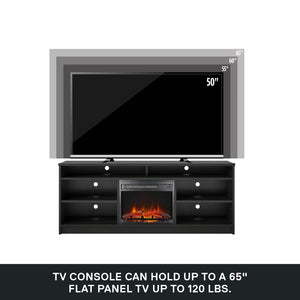 Ameriwood Home Hendrix TV Stand for TVs up to 65" with Electric Fireplace Insert and 6 Shelves - Black Oak