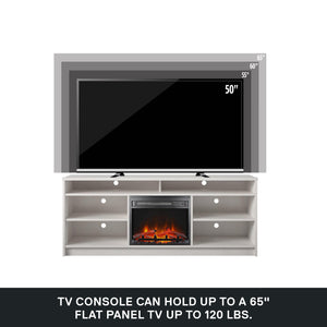 Ameriwood Home Hendrix TV Stand for TVs up to 65" with Electric Fireplace Insert and 6 Shelves - Ivory Oak