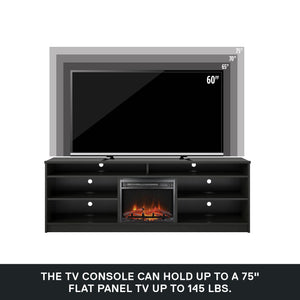 Ameriwood Home Hendrix TV Stand for TVs up to 75" with Electric Fireplace Insert and 6 Shelves - Black Oak