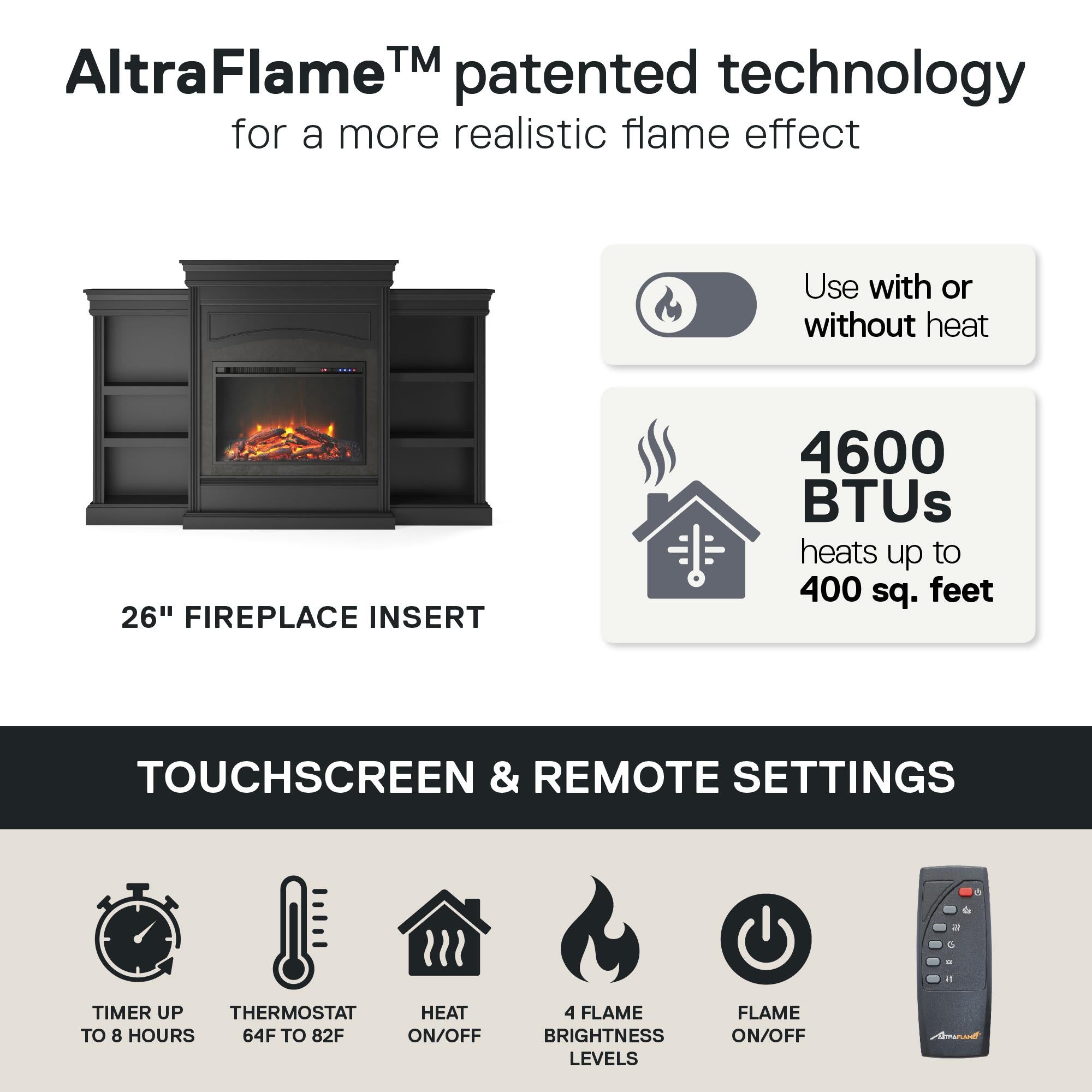 Ameriwood Home Lamont Electric Fireplace with Mantel and Side Bookcases - Black