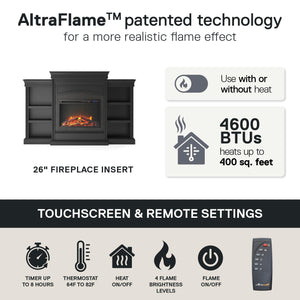 Ameriwood Home Lamont Electric Fireplace with Mantel and Side Bookcases - Black