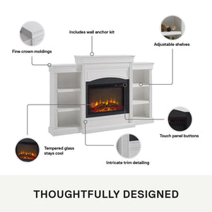Ameriwood Home Lamont Electric Fireplace with Mantel and Side Bookcases - White