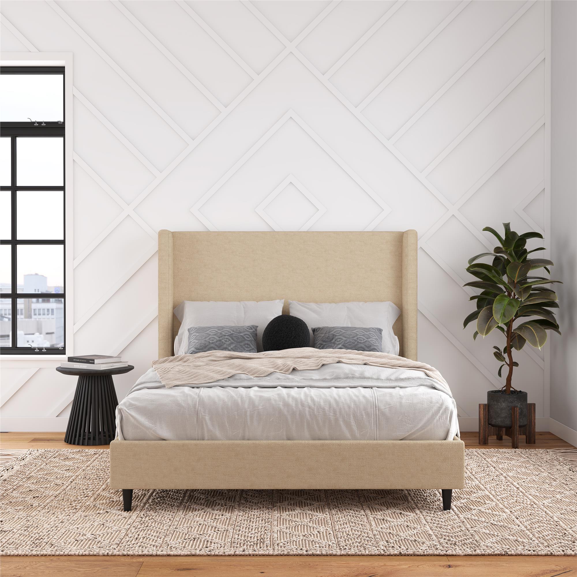 DHP Eveline Upholstered Wingback Bed - Textured Beige Canvas - Queen