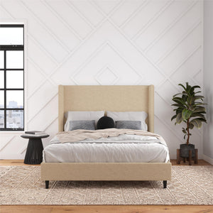 DHP Eveline Upholstered Wingback Bed - Textured Beige Canvas - Queen