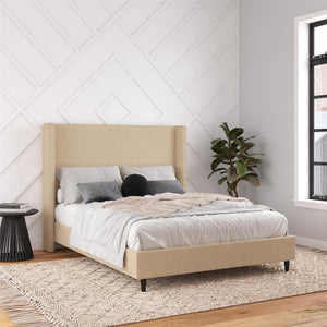 DHP Eveline Upholstered Wingback Bed - Textured Beige Canvas - Queen