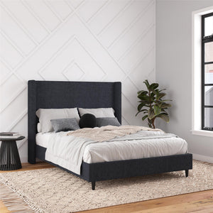 DHP Eveline Upholstered Wingback Bed - Textured Dark Blue Canvas - Queen