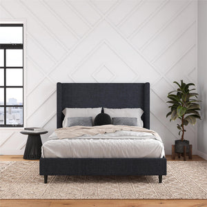 DHP Eveline Upholstered Wingback Bed - Textured Dark Blue Canvas - Queen