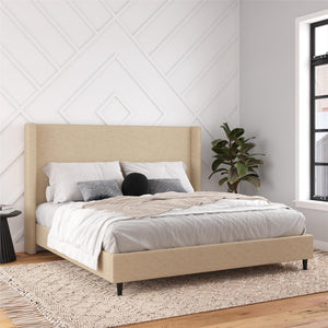 DHP Eveline Upholstered Wingback Bed - Textured Beige Canvas - King
