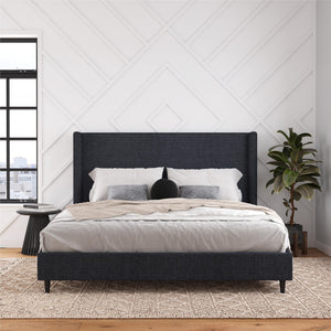 DHP Eveline Upholstered Wingback Bed - Textured Dark Blue Canvas - King
