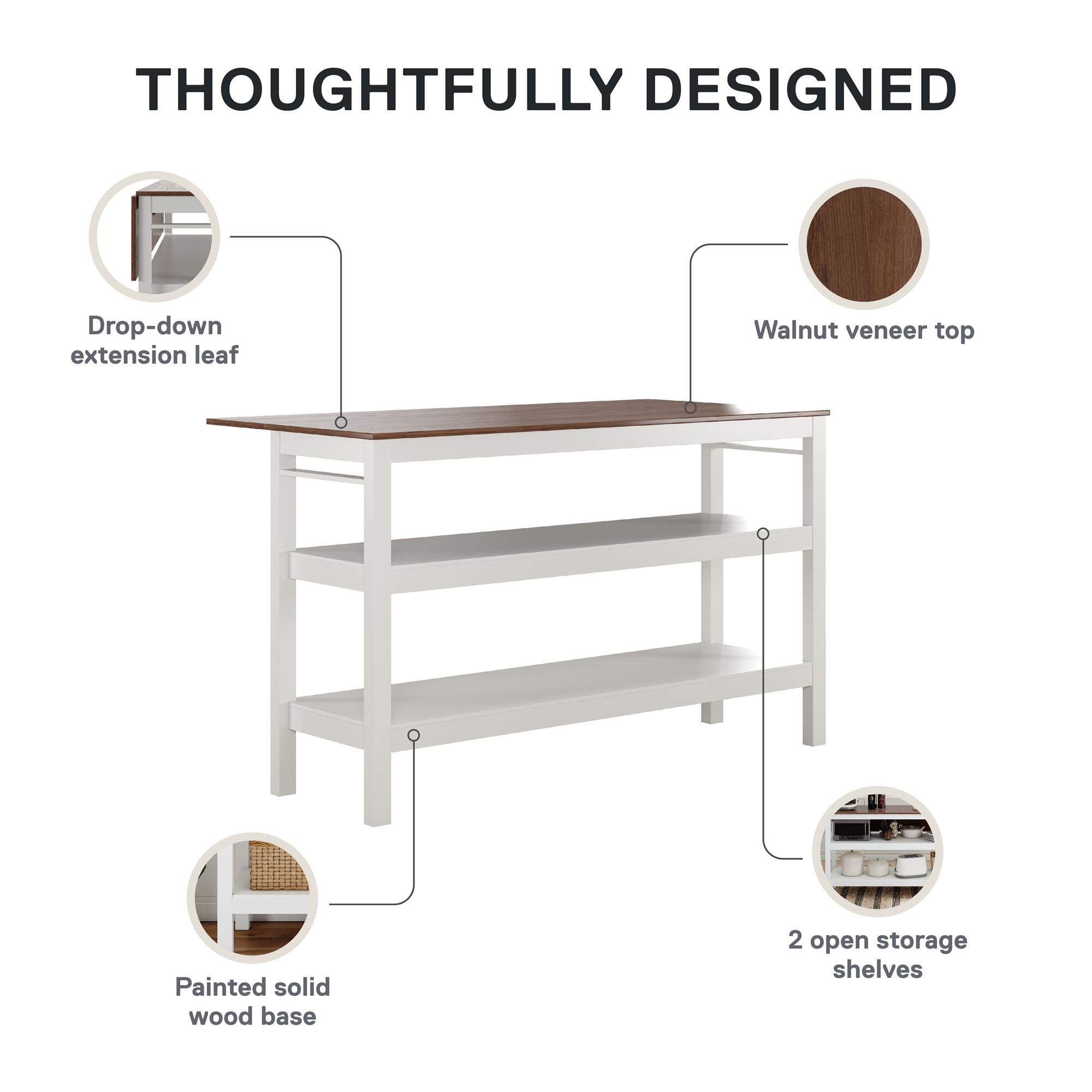 Novogratz Tallen 60" Flip Kitchen Island Table - Walnut - 60"