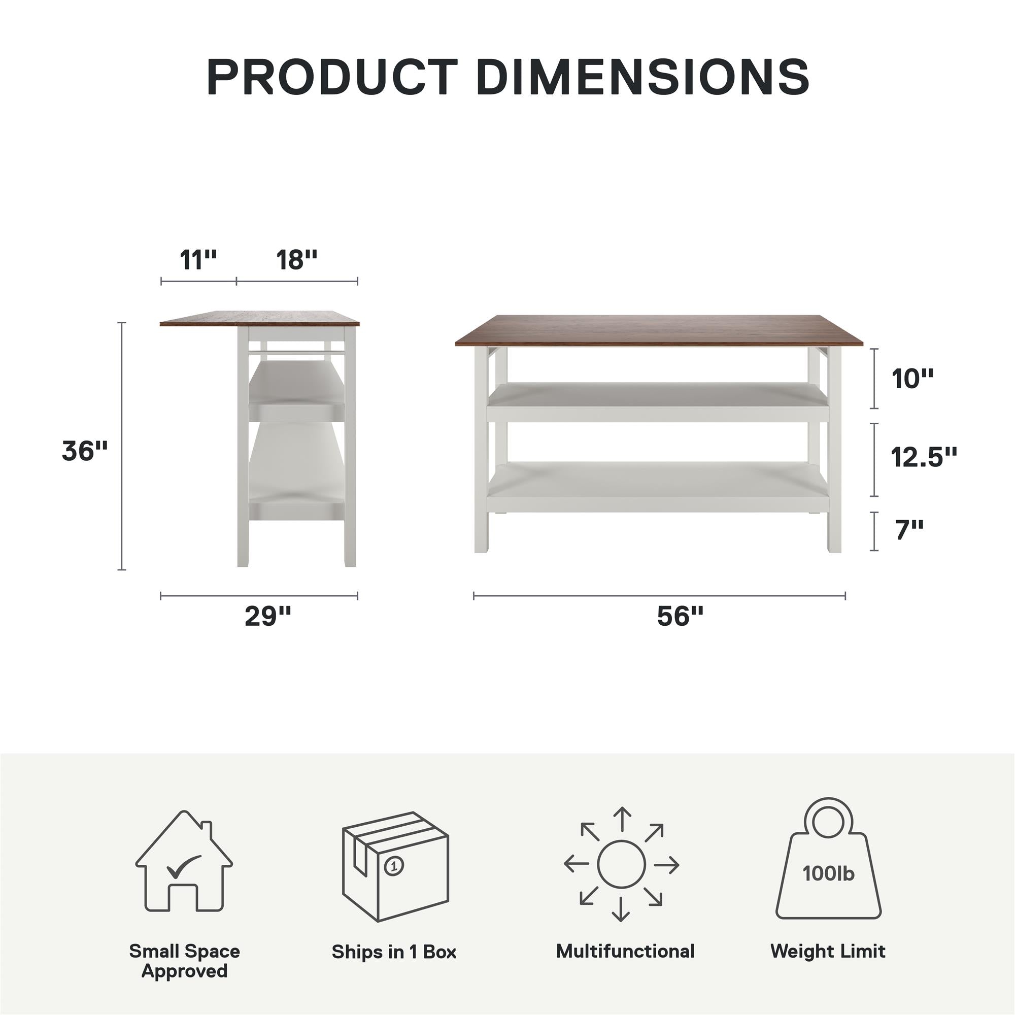 Novogratz Tallen 60" Flip Kitchen Island Table - Walnut - 60"