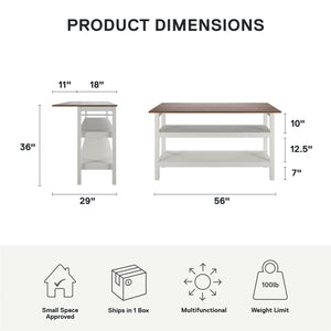 Novogratz Tallen 60" Flip Kitchen Island Table - Walnut - 60"
