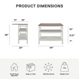 Novogratz Tallen 48" Flip Kitchen Island Table - Walnut - 48"