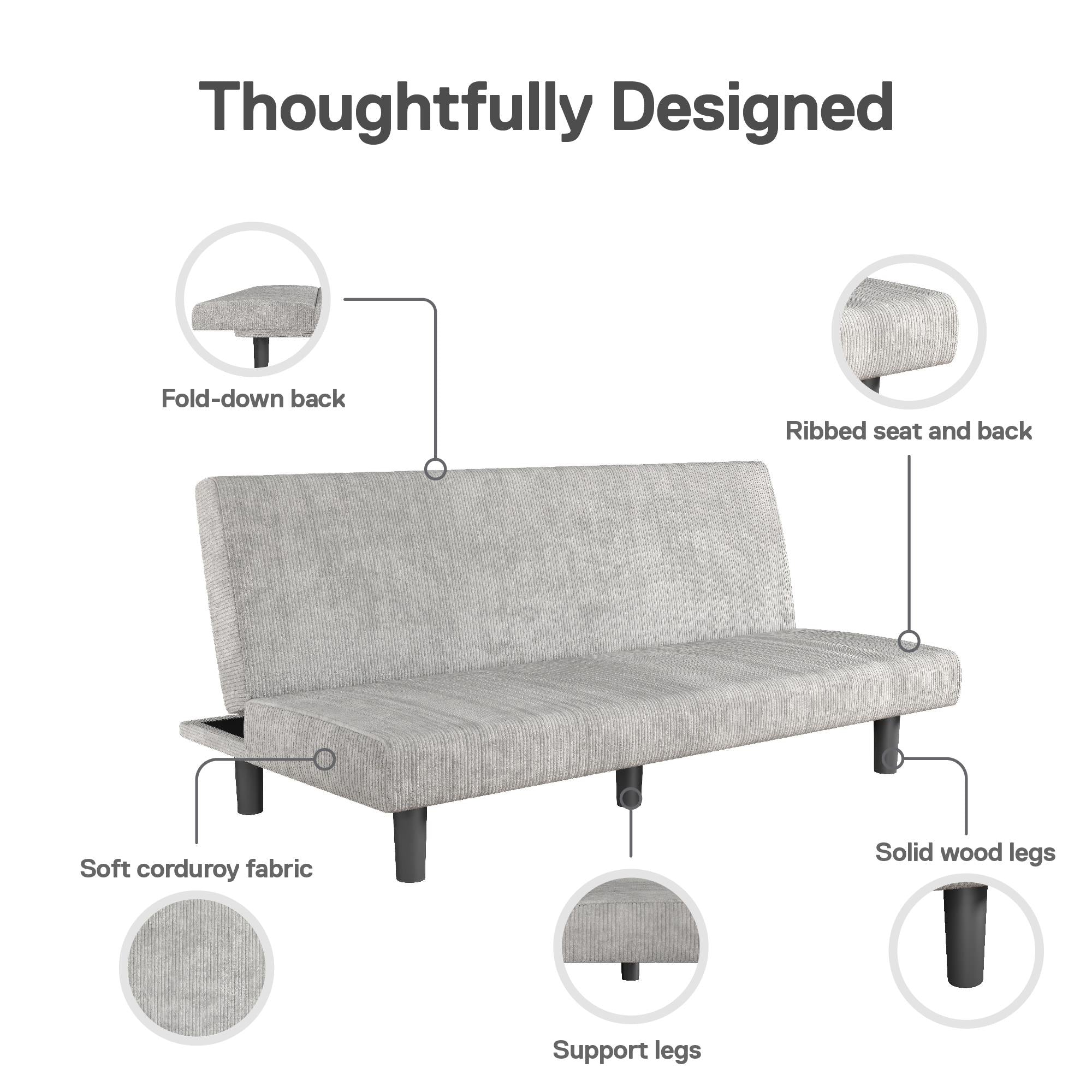 DHP Kelra Armless Mid-Century Futon Sofa Bed - Light Gray - 2-Seater