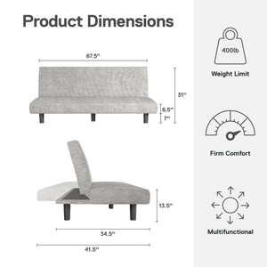 DHP Kelra Armless Mid-Century Futon Sofa Bed - Light Gray - 2-Seater