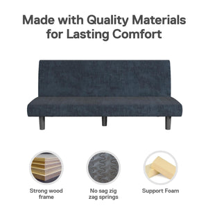 DHP Kelra Armless Mid-Century Futon Sofa Bed - Blue - 2-Seater