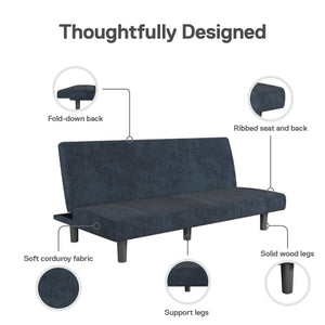 DHP Kelra Armless Mid-Century Futon Sofa Bed - Blue - 2-Seater