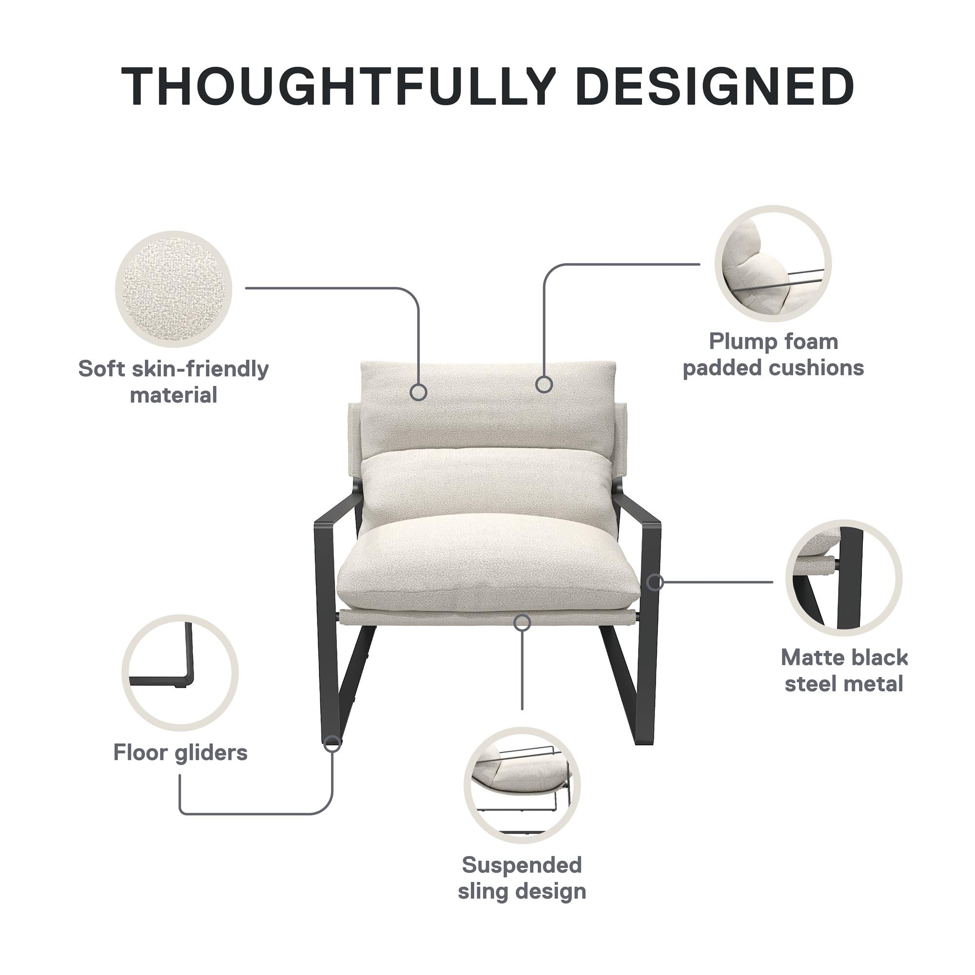 DHP Gatsby Accent Chair - Ivory - 1-Seater