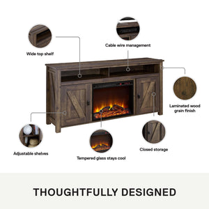 Ameriwood Home Farmington Electric Fireplace TV Console for TVs up to 60" - Rustic