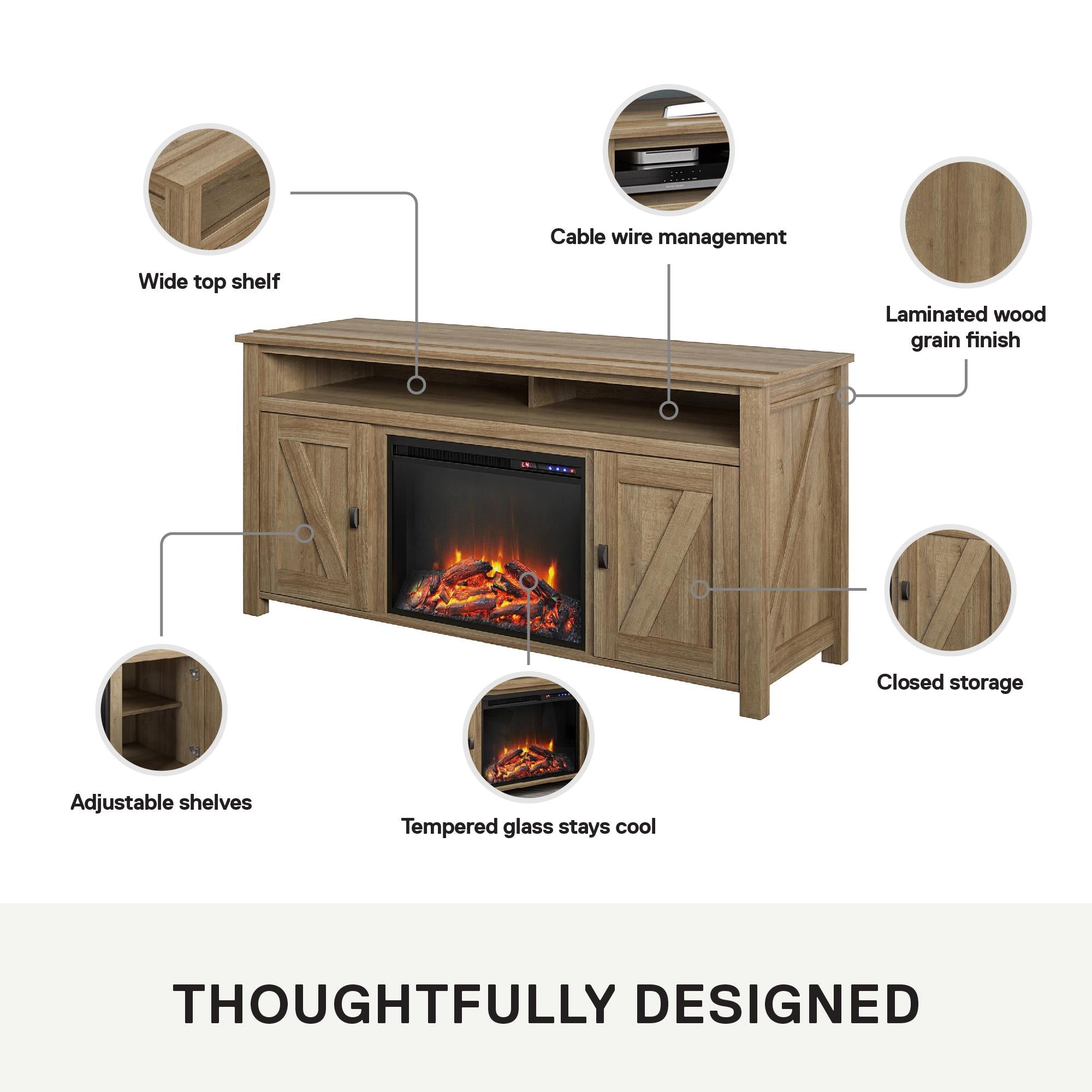 Ameriwood Home Farmington Electric Fireplace TV Console for TVs up to 60" - Natural