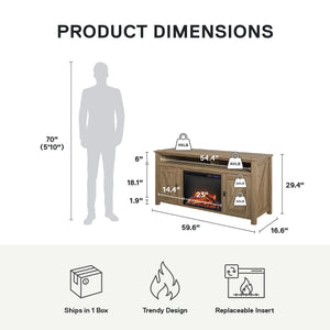 Ameriwood Home Farmington Electric Fireplace TV Console for TVs up to 60" - Natural