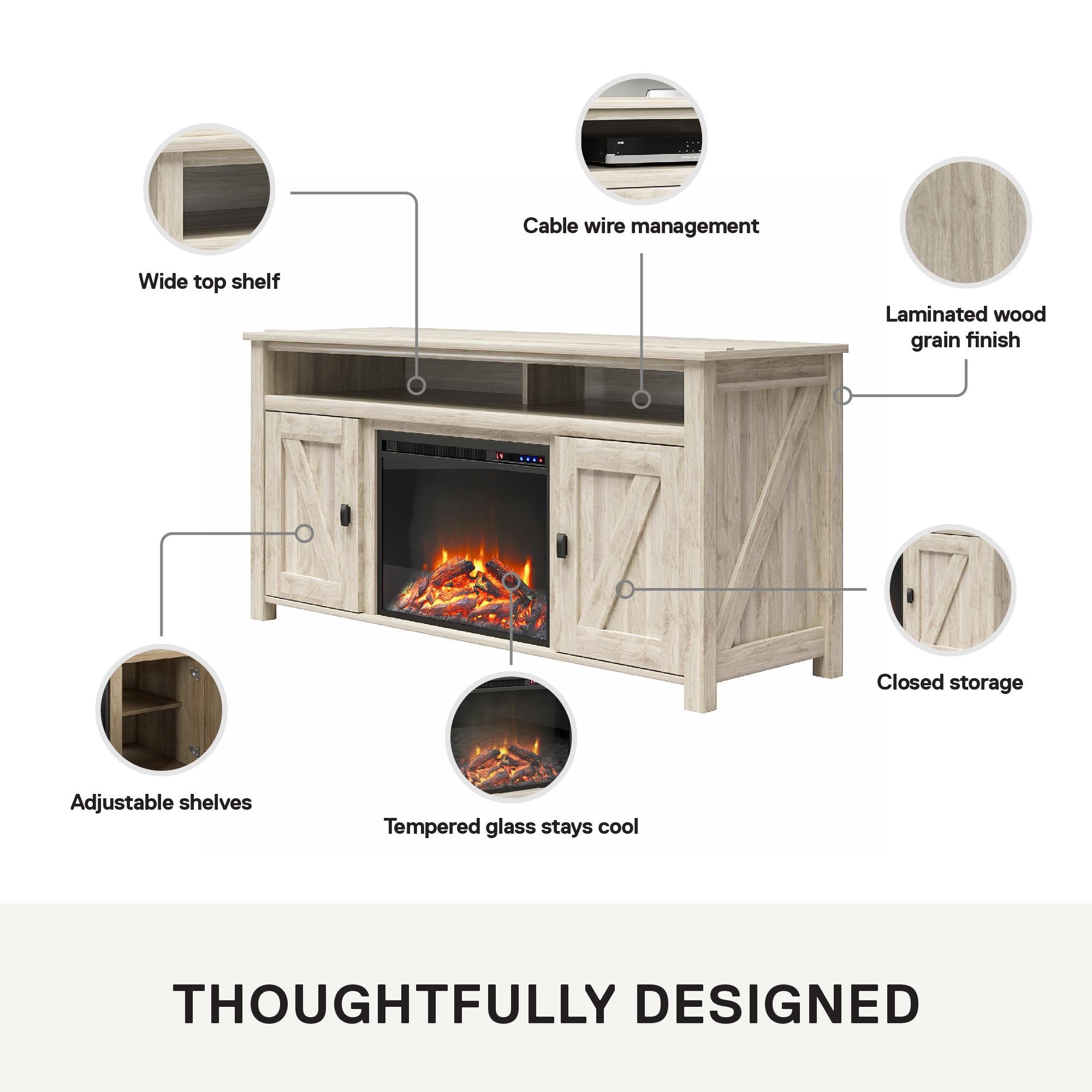 Ameriwood Home Farmington Electric Fireplace TV Console for TVs up to 60" - Light Walnut