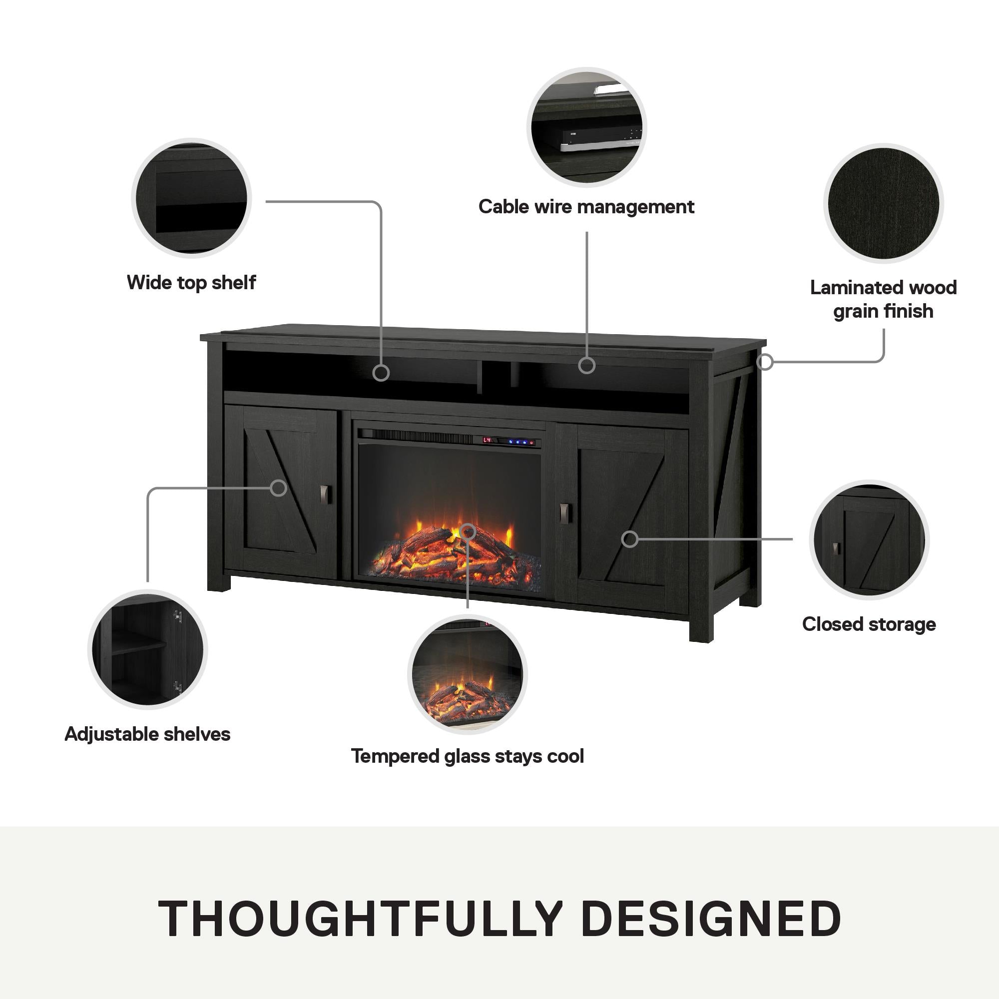 Ameriwood Home Farmington Electric Fireplace TV Console for TVs up to 60" - Black Oak