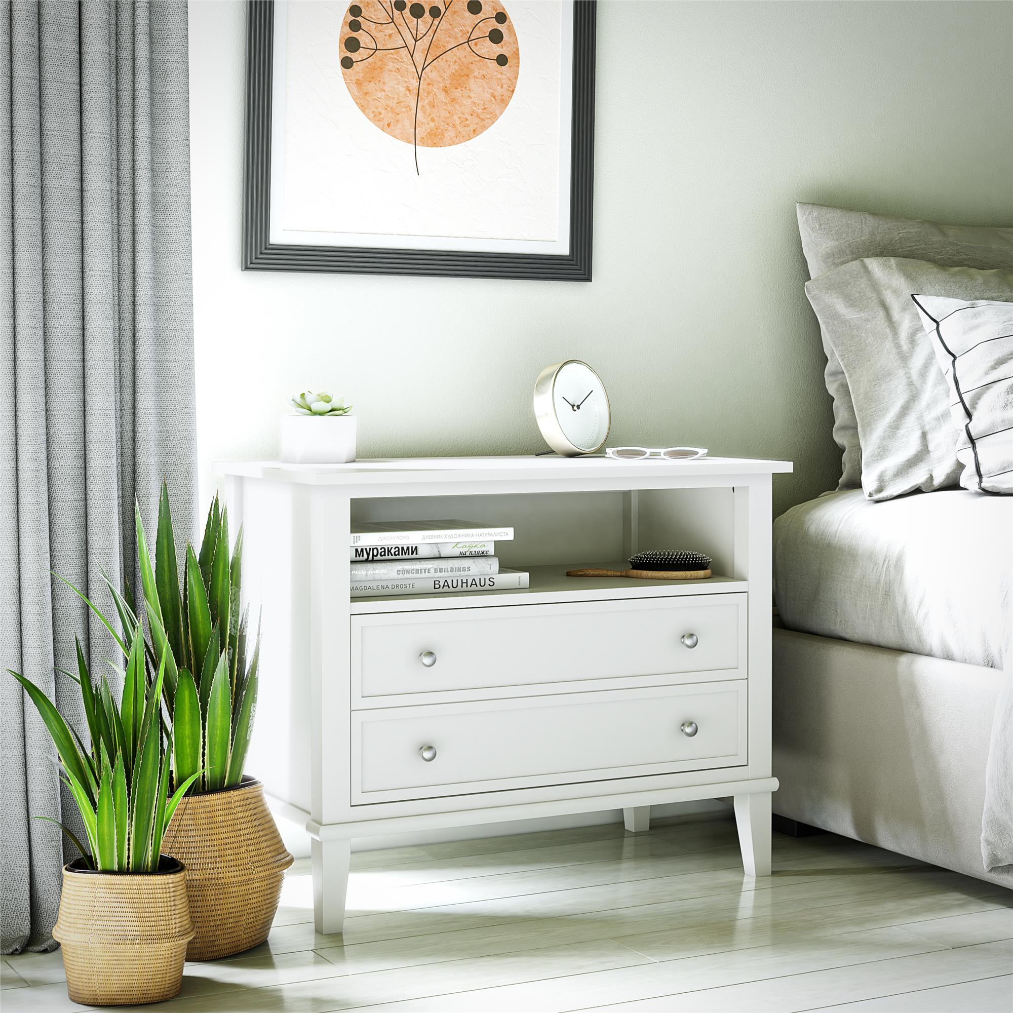 Ameriwood Home Franklin Wide Nightstand with Drawer - White