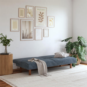 DHP Myla Armless Futon Sofa Bed - Blue - 3-Seater