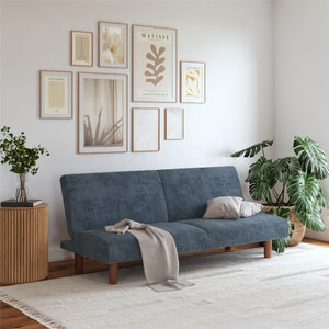 DHP Myla Armless Futon Sofa Bed - Blue - 3-Seater