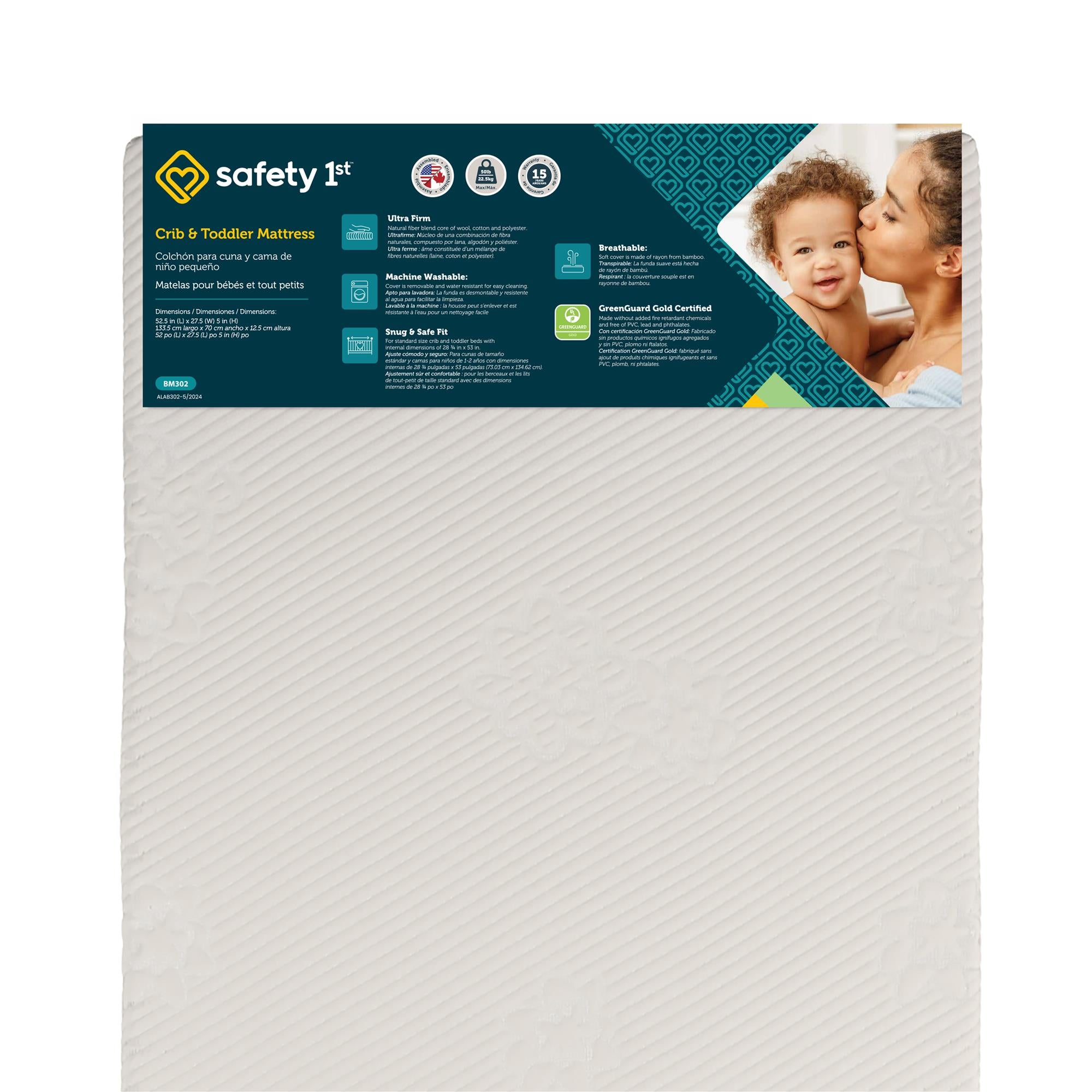Safety 1st Little Snuggles Supreme Firm Baby Crib & Toddler Bed Mattress - White - Crib & Toddler Mattress