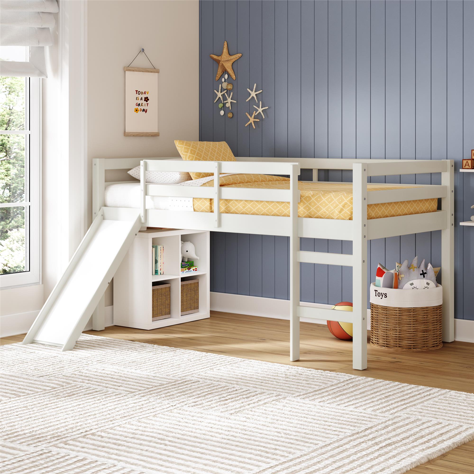 DHP Milton Kids' Low Loft Bed with Slide - White - Twin