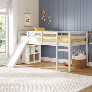 DHP Milton Kids' Low Loft Bed with Slide - White - Twin