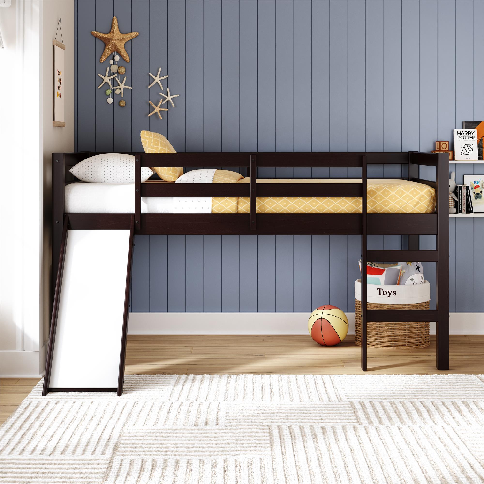 DHP Milton Kids' Low Loft Bed with Slide - Brown - Twin
