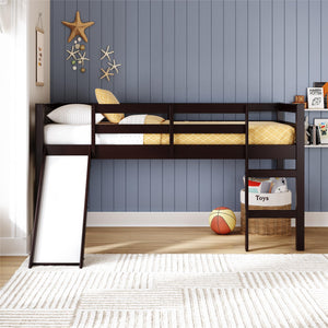 DHP Milton Kids' Low Loft Bed with Slide - Brown - Twin