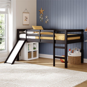 DHP Milton Kids' Low Loft Bed with Slide - Brown - Twin