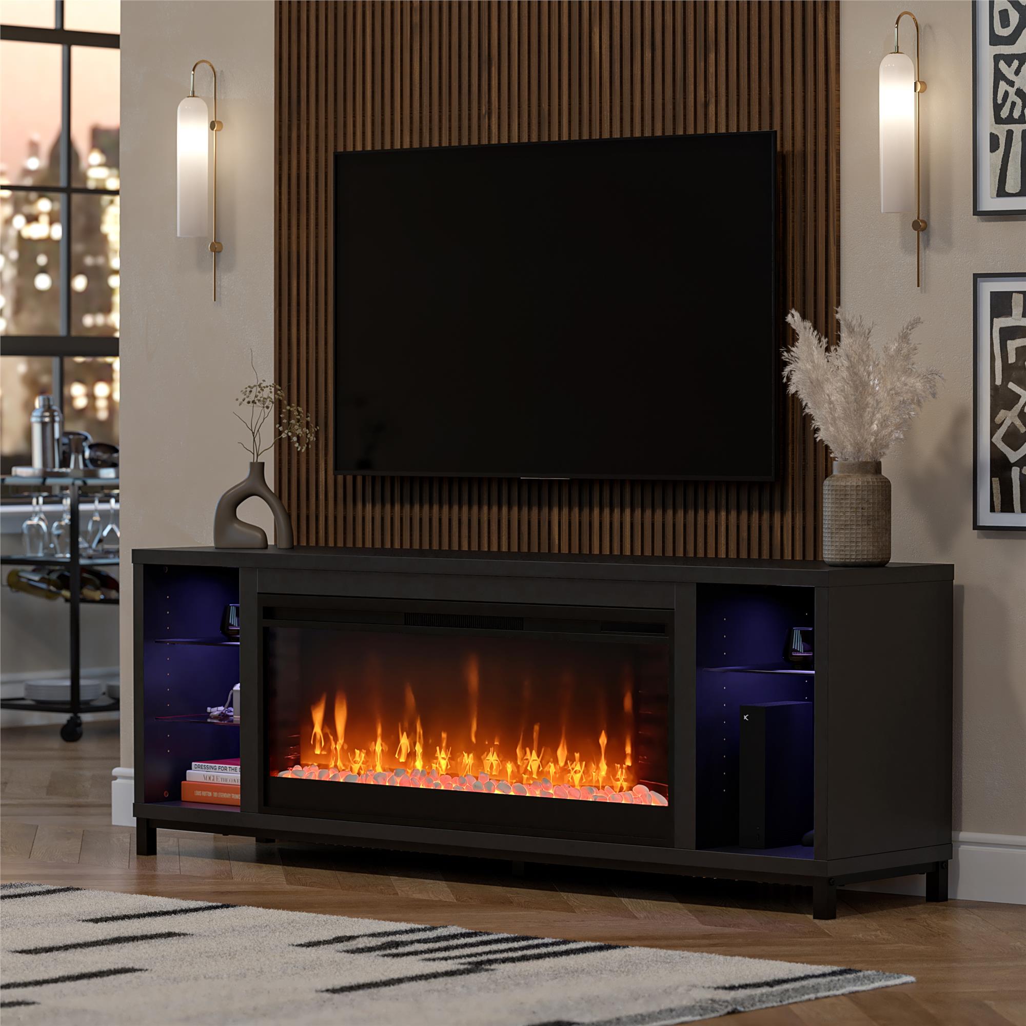 Ameriwood Home Lumina Modern Fireplace Media Console for TVs up to 70" - Black