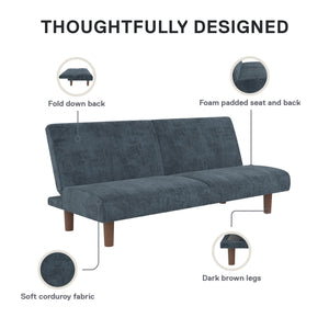 DHP Myla Armless Futon Sofa Bed - Blue - 3-Seater