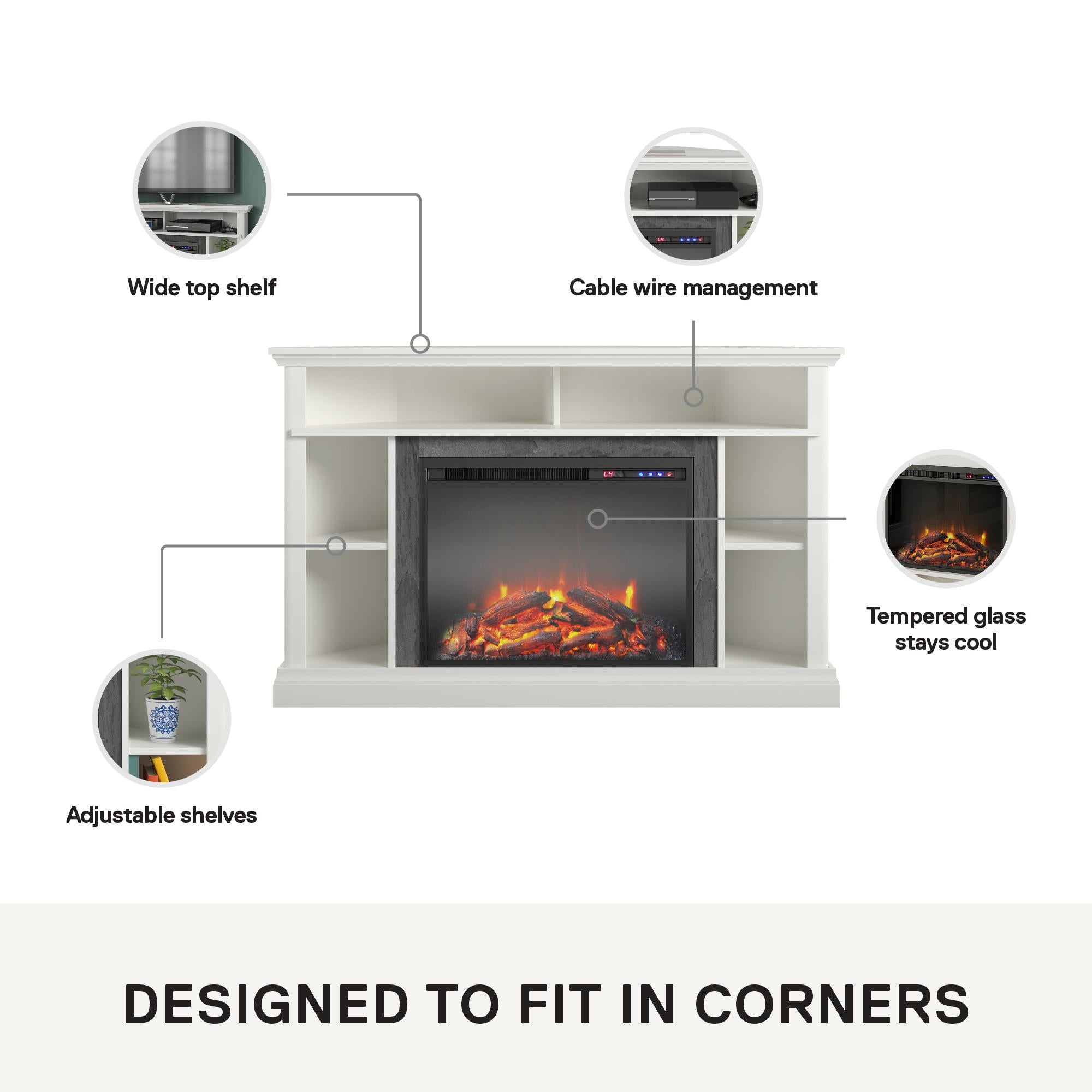 Ameriwood Home Overland Electric Corner Fireplace for TVs up to 50" - White