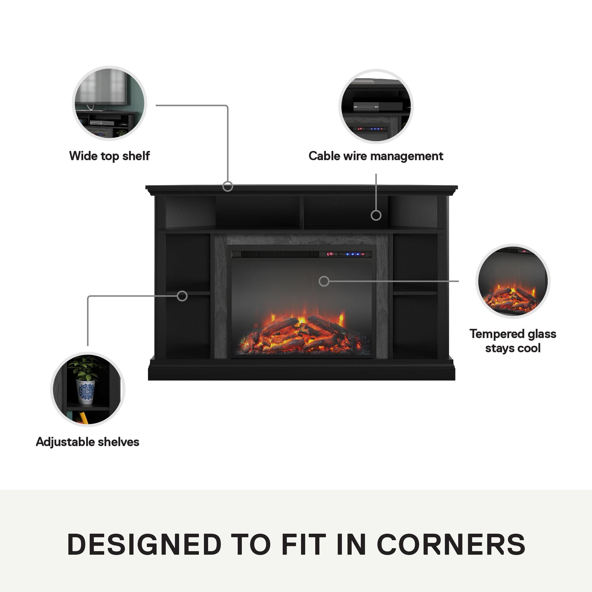 Ameriwood Home Overland Electric Corner Fireplace for TVs up to 50" - Black
