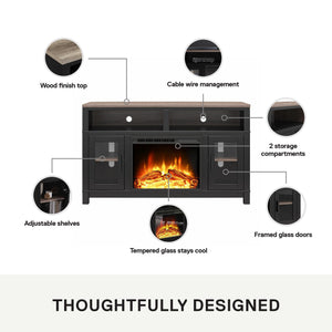 Ameriwood Home Carver Electric Fireplace TV Stand for TVs up to 60", Black - Black
