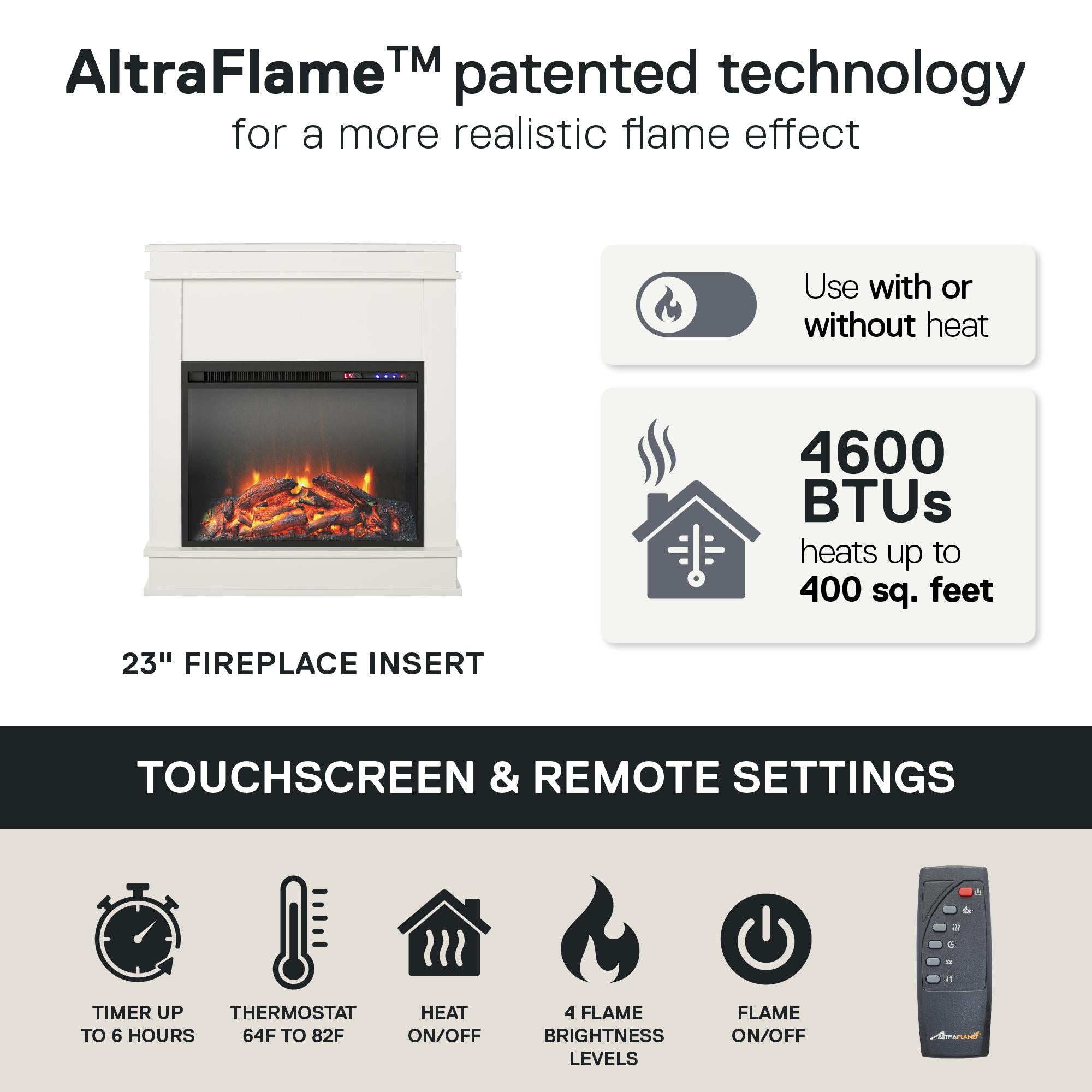Ameriwood Home Mateo Electric Fireplace with Mantel and Touchscreen Display - White