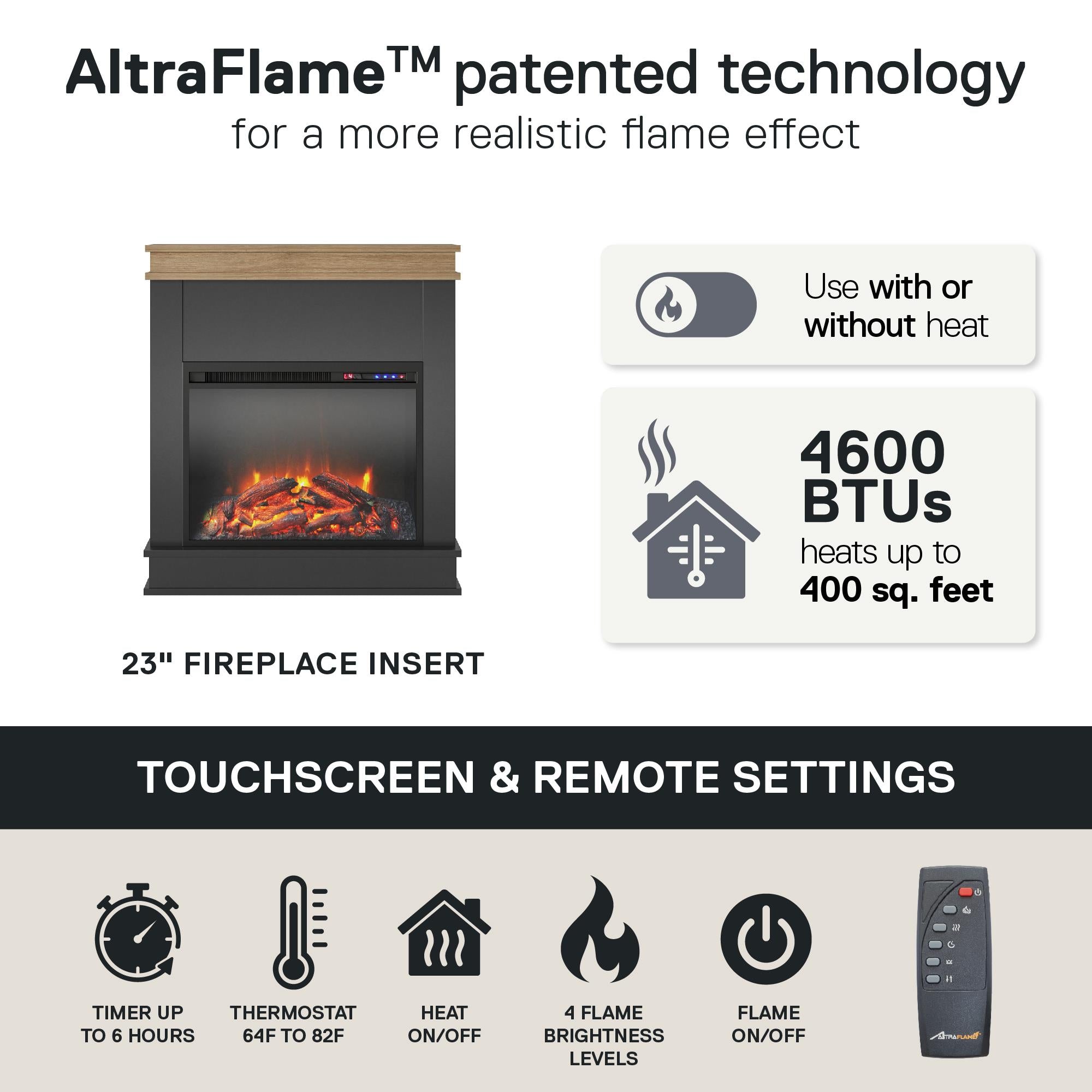 Ameriwood Home Mateo Electric Fireplace with Mantel and Touchscreen Display - Black