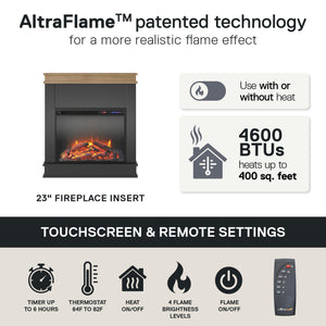 Ameriwood Home Mateo Electric Fireplace with Mantel and Touchscreen Display - Black