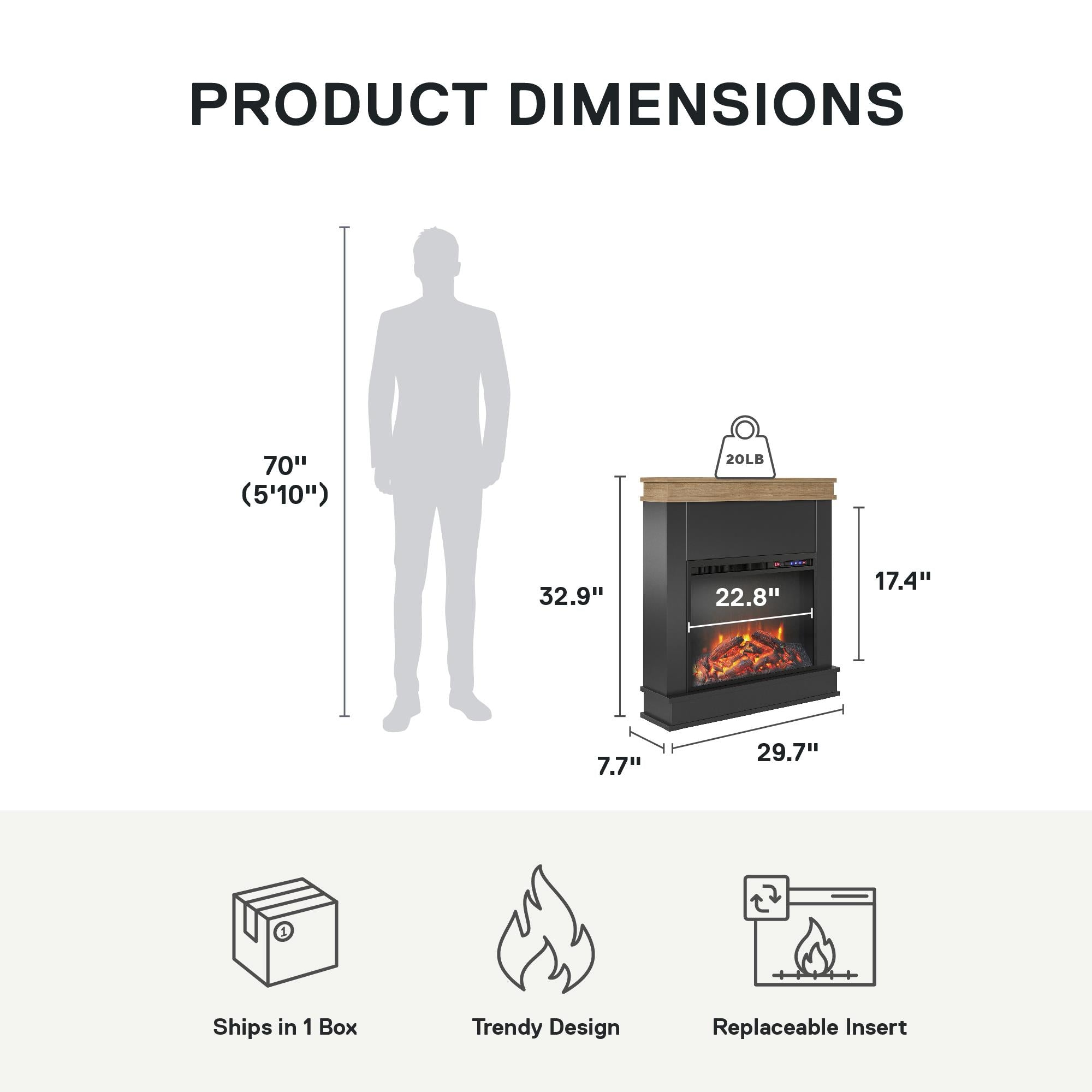 Ameriwood Home Mateo Electric Fireplace with Mantel and Touchscreen Display - Black